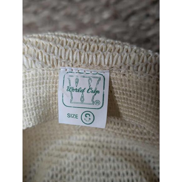 Mens World Cup Fedora Straw Hat Beige Brown Headband Size S - Picture 7 of 9